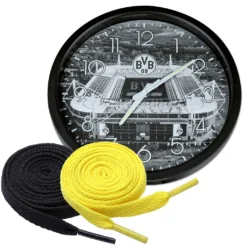 Borussia Dortmund BVB Wanduhr Glow In The Dark + 2 Paar Fan-Schnürsenkel 2# 5#
