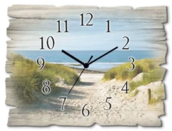 ARTland Holz Wanduhr Quarzuhr - Schwarzer Zeiger Strand Mit Sanddünen Und Weg Zur See Größe: 40x30 Cm