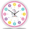 GRAVURZEILE Wanduhr Kinder Einhorn Motiv - Lautlose Kinderwanduhr Geeignet Für Mädchen - Bunte Lernuhr Für Kinder 30 Cm - Einfaches Ablesen Der Uhrzeit Lernen - Farbenfrohes Design