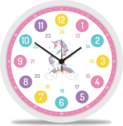 GRAVURZEILE Wanduhr Kinder Einhorn Motiv - Lautlose Kinderwanduhr Geeignet Für Mädchen - Bunte Lernuhr Für Kinder 30 Cm - Einfaches Ablesen Der Uhrzeit Lernen - Farbenfrohes Design