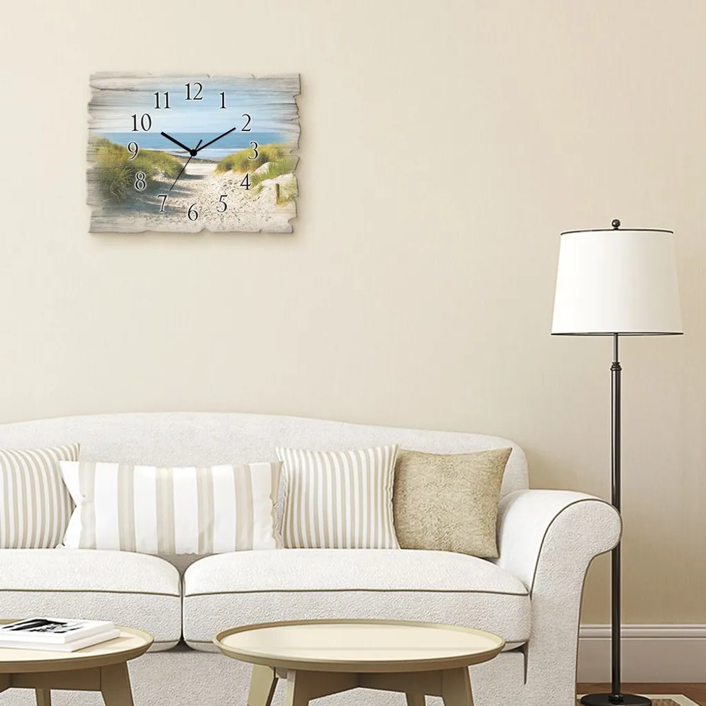 ARTland Holz Wanduhr Quarzuhr - Schwarzer Zeiger Strand Mit Sanddünen Und Weg Zur See Größe: 40x30 Cm - Image 2