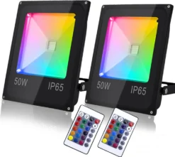 EINFEBEN 2x RGB LED Fluter Außenleuchten Außen Strahler Strahler Scheinwerfer IP67 Außenleuchten 50W