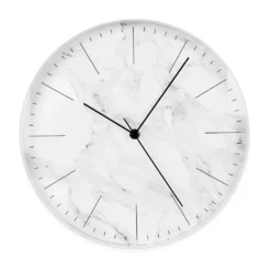 SELVA Wanduhr, Quarzuhr, Weißes Kunststoff-Gehäuse, Zifferblatt In Marmor-Optik, Strichindexe, Schwarze Zeiger, Durchmesser 31,5 Cm