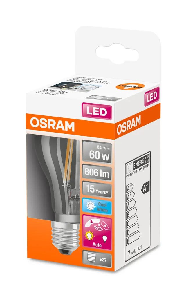 Osram LED Filament Birnenform A60 6,5W = 60W E27 Klar 806lm FS Neutralweiß 4000K Tageslichtsensor - Image 3