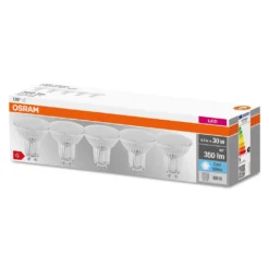 OSRAM LED BASE PAR16 50, Reflektor LED-Lampen Aus Glas Für GU10 Sockel, Kaltweiß (4000K), Ersatz Für Herkömmliche 50W-Spotlampen, 5er-Box