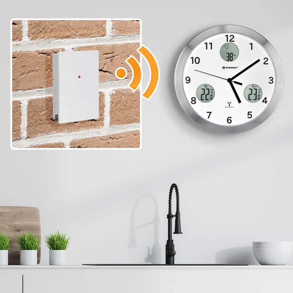 BRESSER MyTime Io Funk-Wanduhr Mit Temperatur- Und Luftfeuchtigkeitsmessung - 30 Cm Durchmesser Farbe: Weiss - Image 6