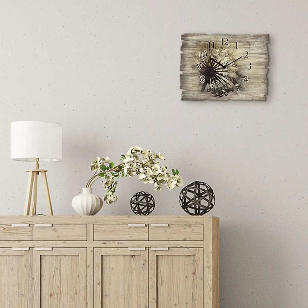 ARTland Holz Wanduhr Quarzuhr - Schwarzer Zeiger Große Pusteblume Größe: 40x30 Cm - Image 3