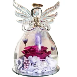 Ewige Rose Engel Figur Infinity Rosen Im Glas Blumen Geschenke Für Frau Mama Oma Muttertag Geburtstag Valentinstag Geschenk, Violett