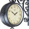 Wanduhr H31cm Metall Doppelseitige Bahnhofsuhr Retro Antik Stil Landhaus
