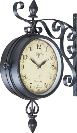 Wanduhr H31cm Metall Doppelseitige Bahnhofsuhr Retro Antik Stil Landhaus