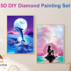 2 Stück 5D DIY Diamond Painting Full Diamant Kreuzstich Stickerei Malerei Meerjungfrau + Delphin Bilder Deko 30*40cm